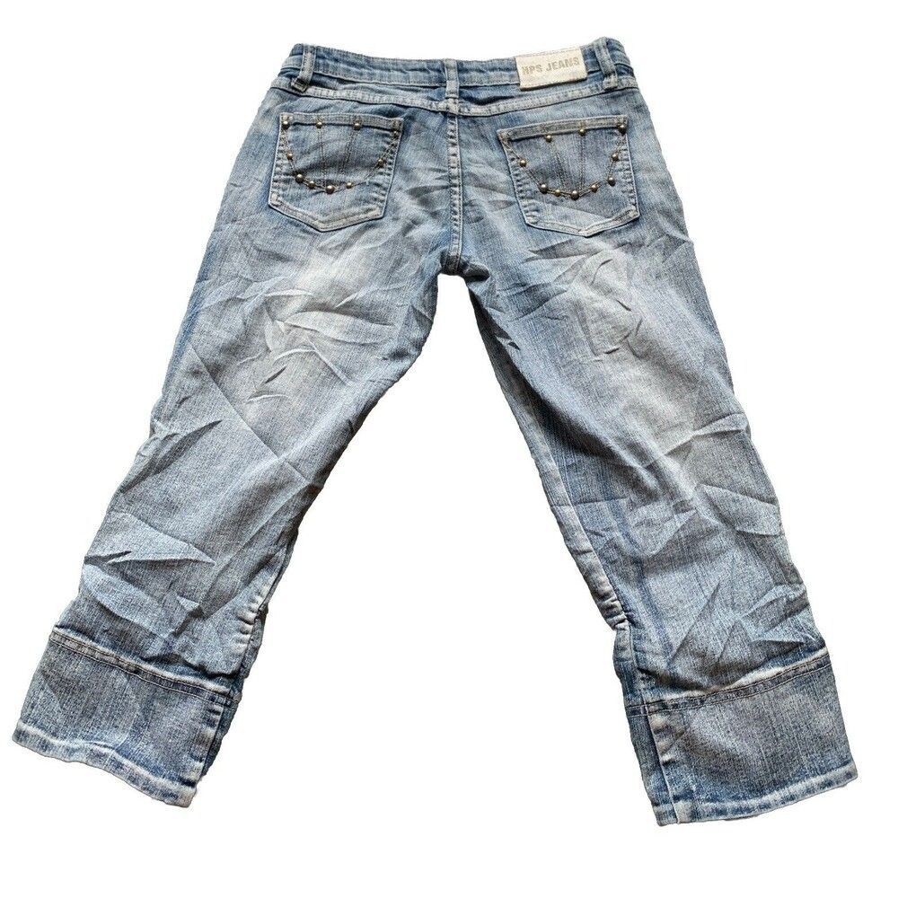 Y2K Capri Jeans Vintage Embellished Studded Denim Light Wash Jhorts Small
